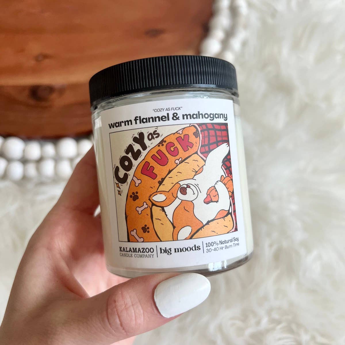 "Cozy as Fuck" warm flannel & mahogany - Luxury Soy Candle