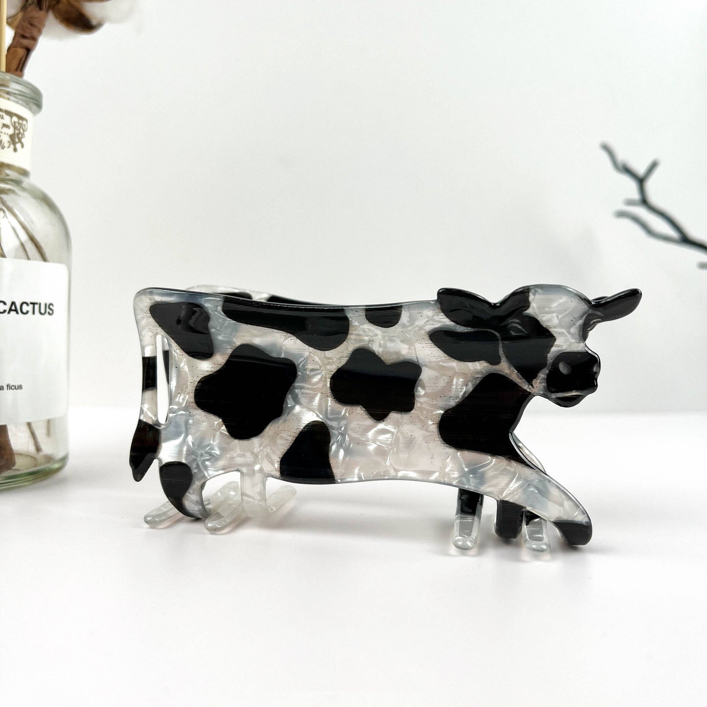 Black and White Cow Animal Hair Claw Clip