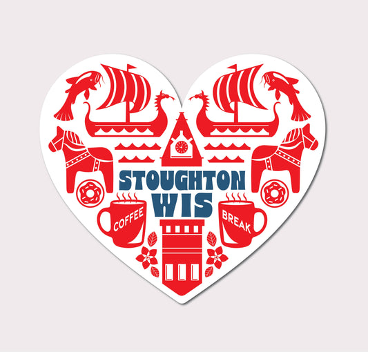 Stoughton Wisconsin Heart Icons Vinyl Sticker 