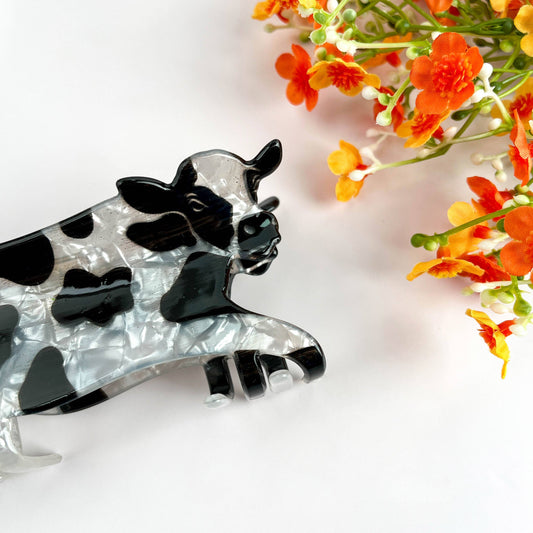 Black and White Cow Animal Hair Claw Clip