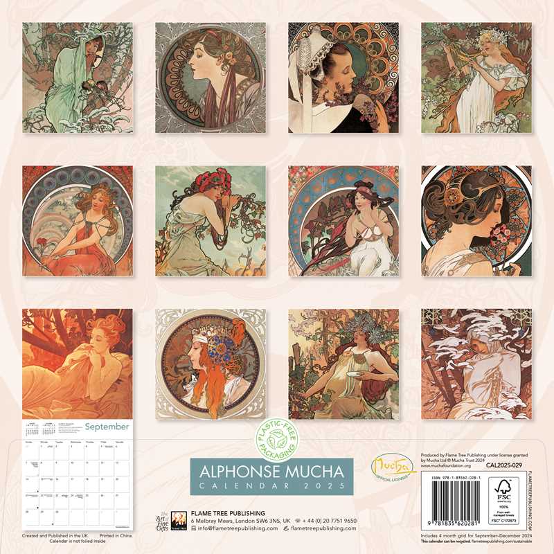 Alphonse Mucha Wall Calendar 2025 (Art Calendar) by