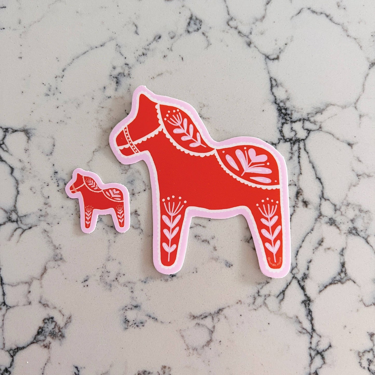 Swedish Dala Sticker (Red/Pink)