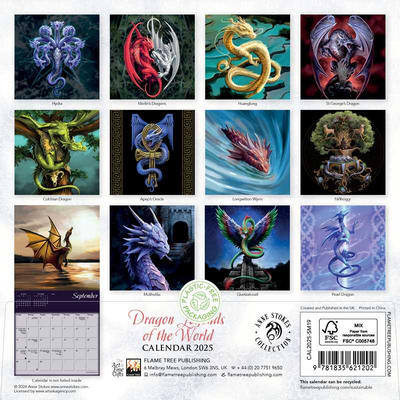 Anne Stokes: Dragon Legends of the World Mini Wall calendar 2025 (Art Calendar) by