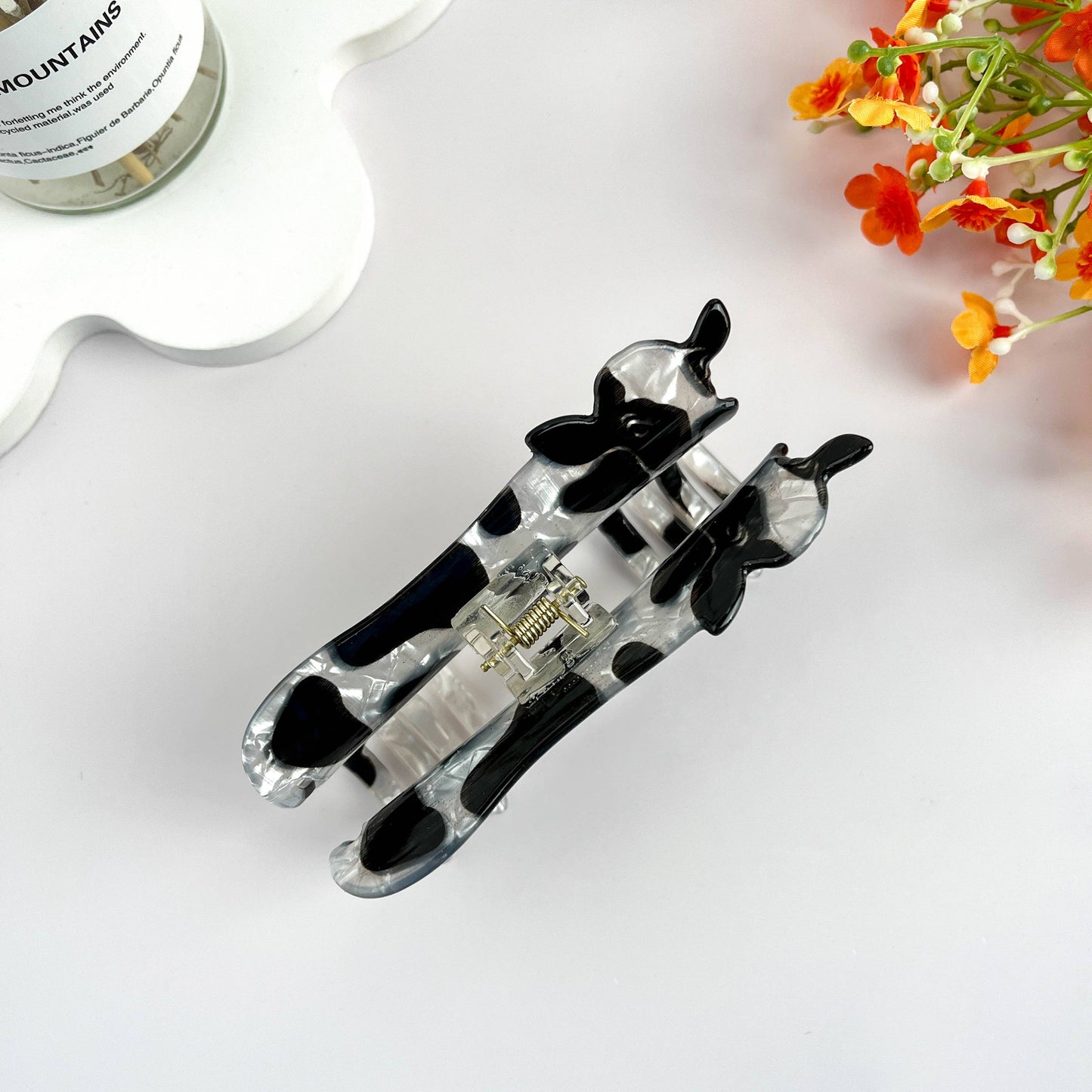 Black and White Cow Animal Hair Claw Clip