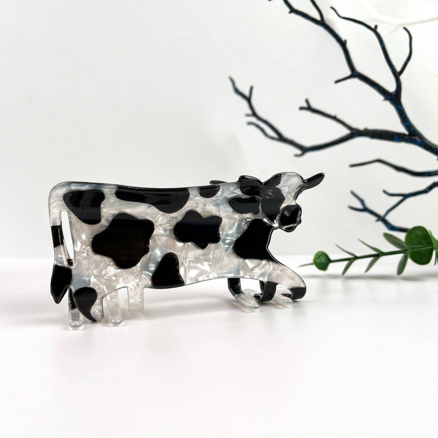 Black and White Cow Animal Hair Claw Clip