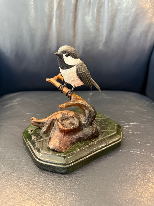 Chickadee Sculpture hand carved by Delmar Schlueter