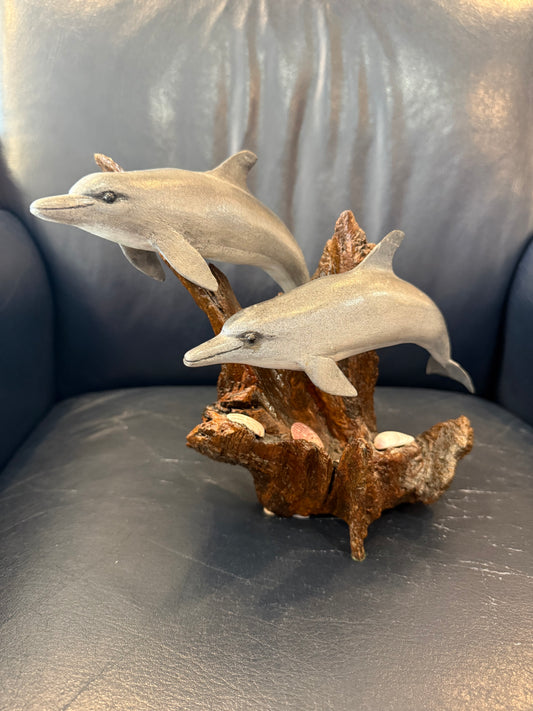 Dolphins Sculpture hand carved by Delmar Schlueter