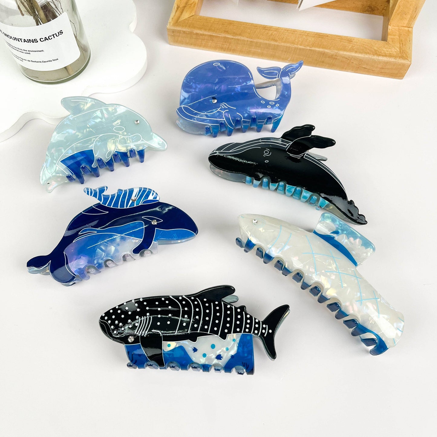 Whale Dolphin Shark Blue Hair Claw Clip