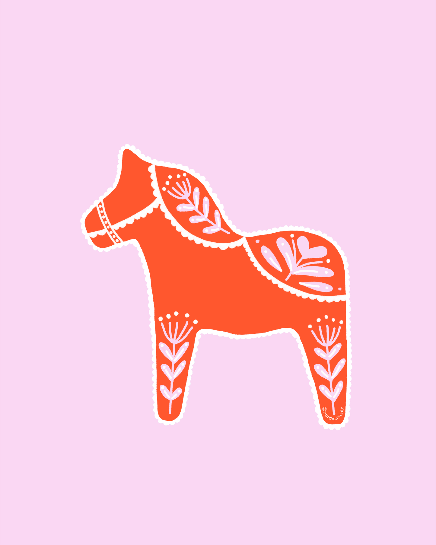 Swedish Dala Sticker (Red/Pink)